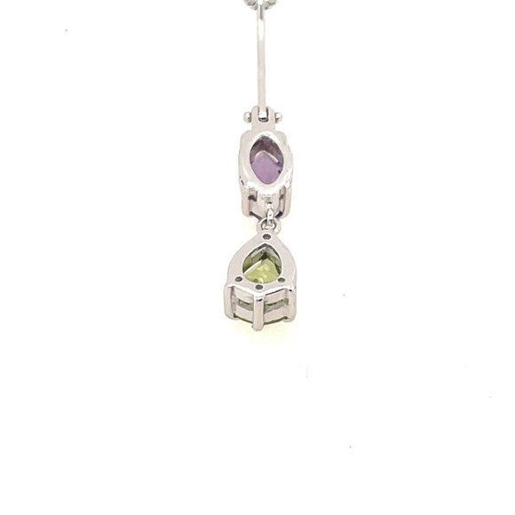 Eleganza 18K White Gold Marquise Amethyst and Pear Shaped Peridot Necklace - Picture 3 of 4